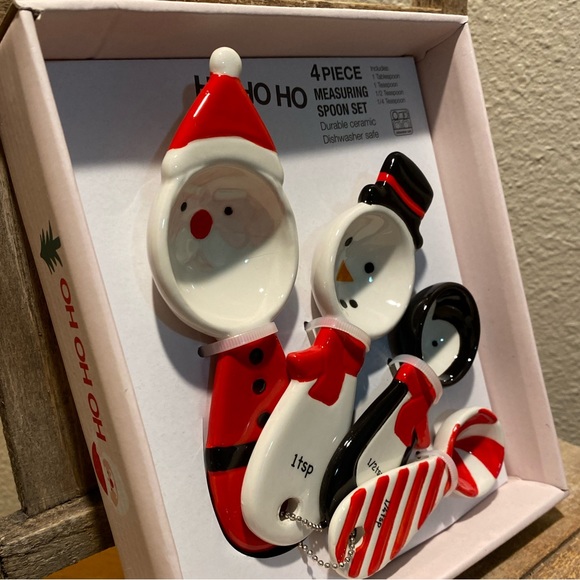 Christmas Measuring Spoons, 4 Piece Ceramic Measuring Spoon Set Kitchen Ho Ho Ho - Picture 5 of 10